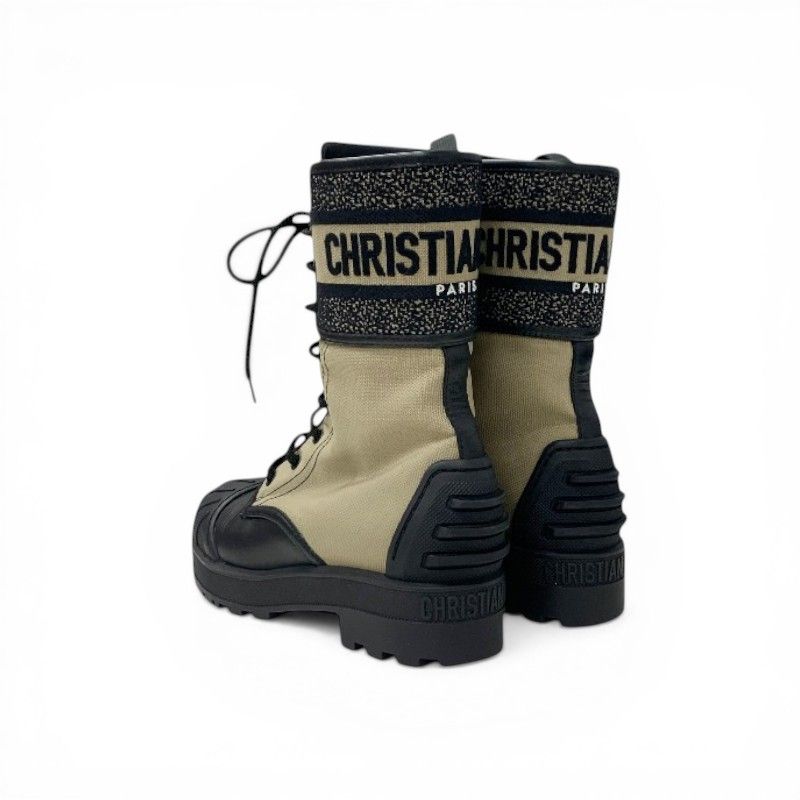 Dior D-major Boots Short Shoes Calfskin Leather Fabric Black Dark Beige Logo — view 4