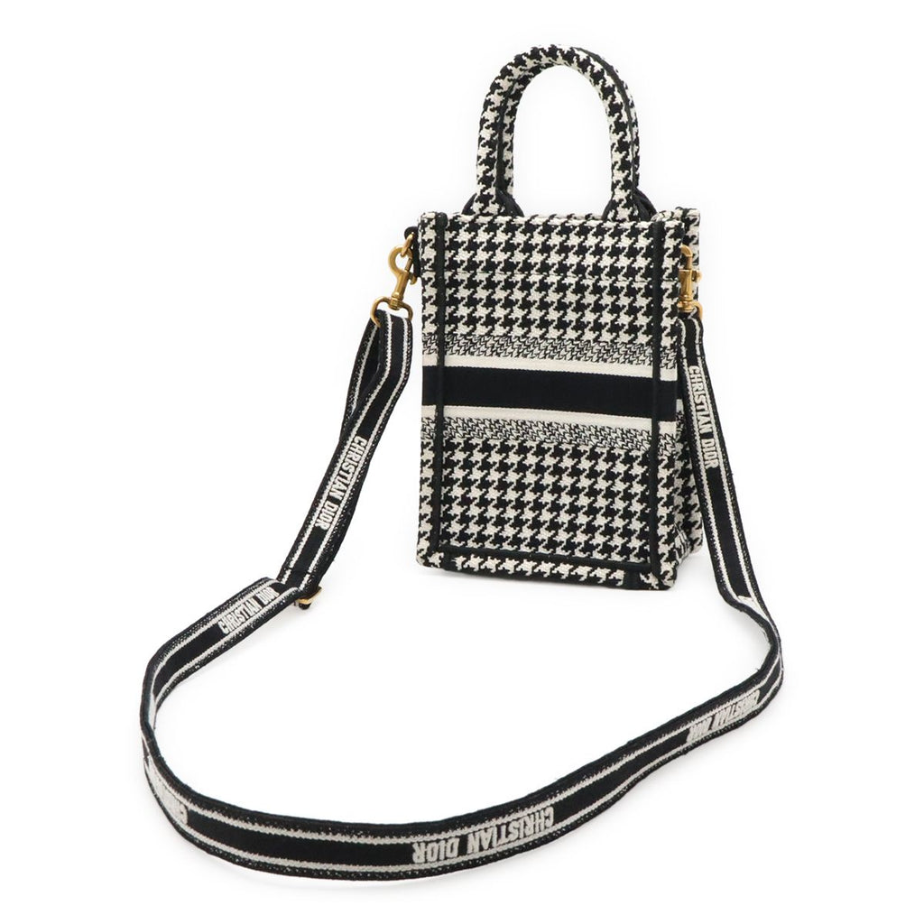 Dior Book Tote Phone Mini Bag 2-Way Canvas Houndstooth Black White — view 2