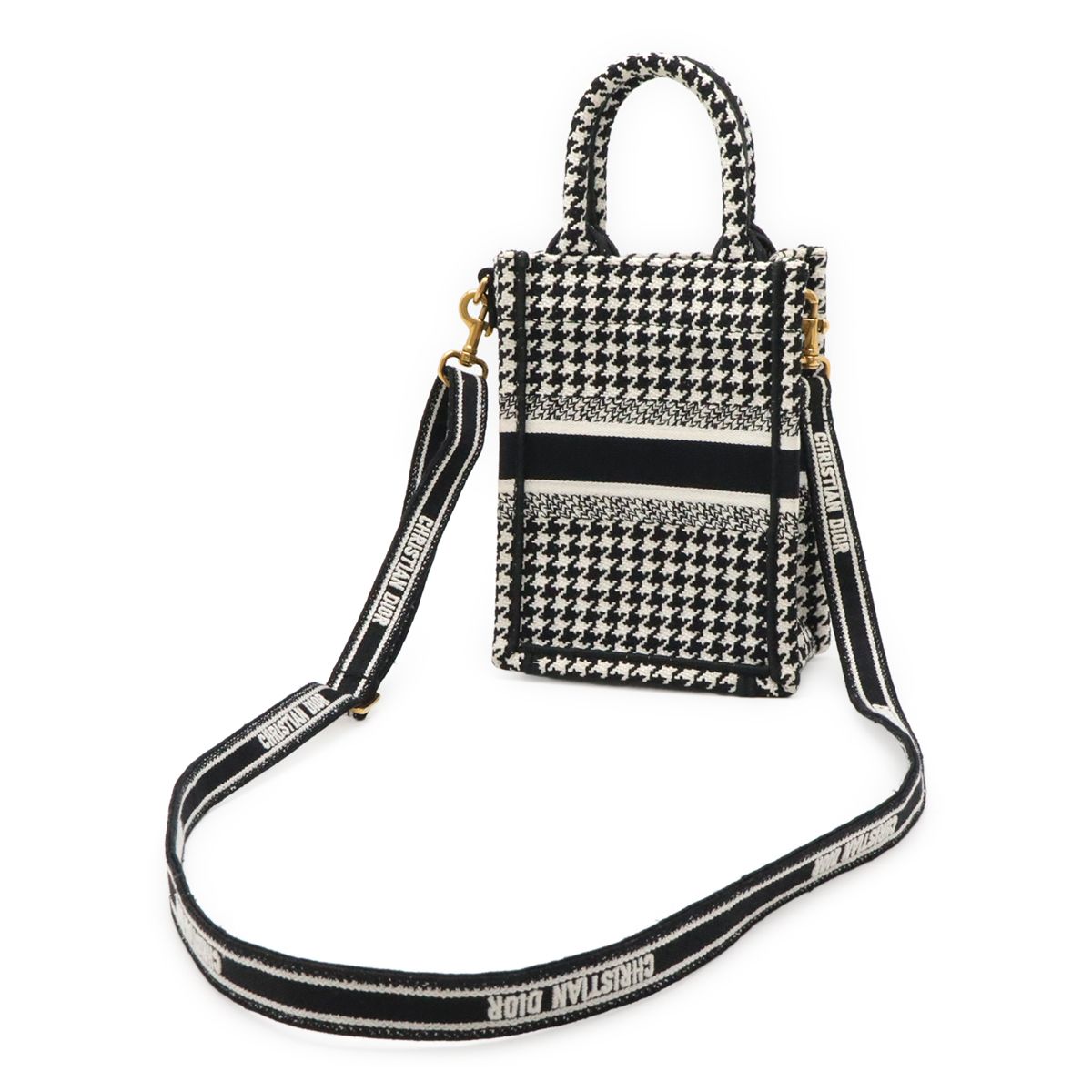 Dior Book Tote Phone Mini Bag 2-Way Canvas Houndstooth Black White — view 2
