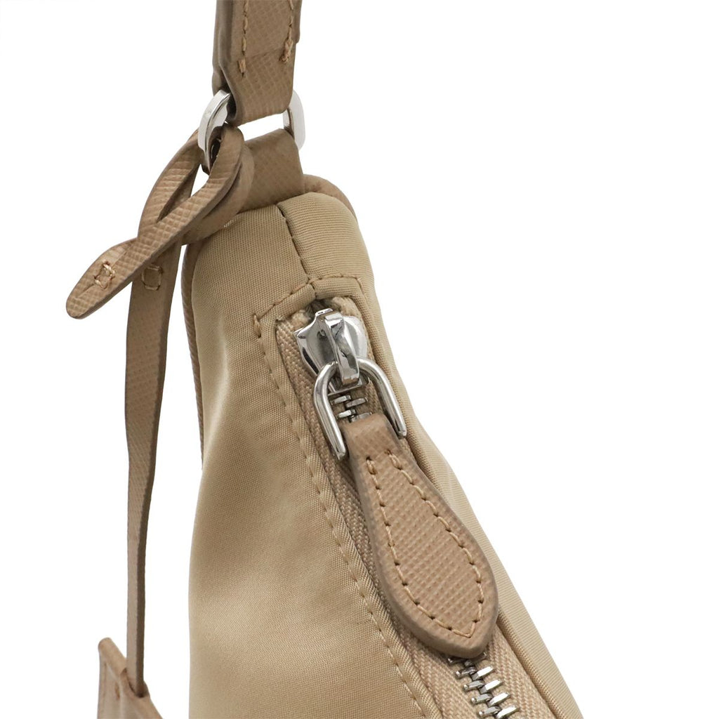 Prada Triangle Logo Pouch Mini Bag Re Edition Nylon Cammello Beige — view 5