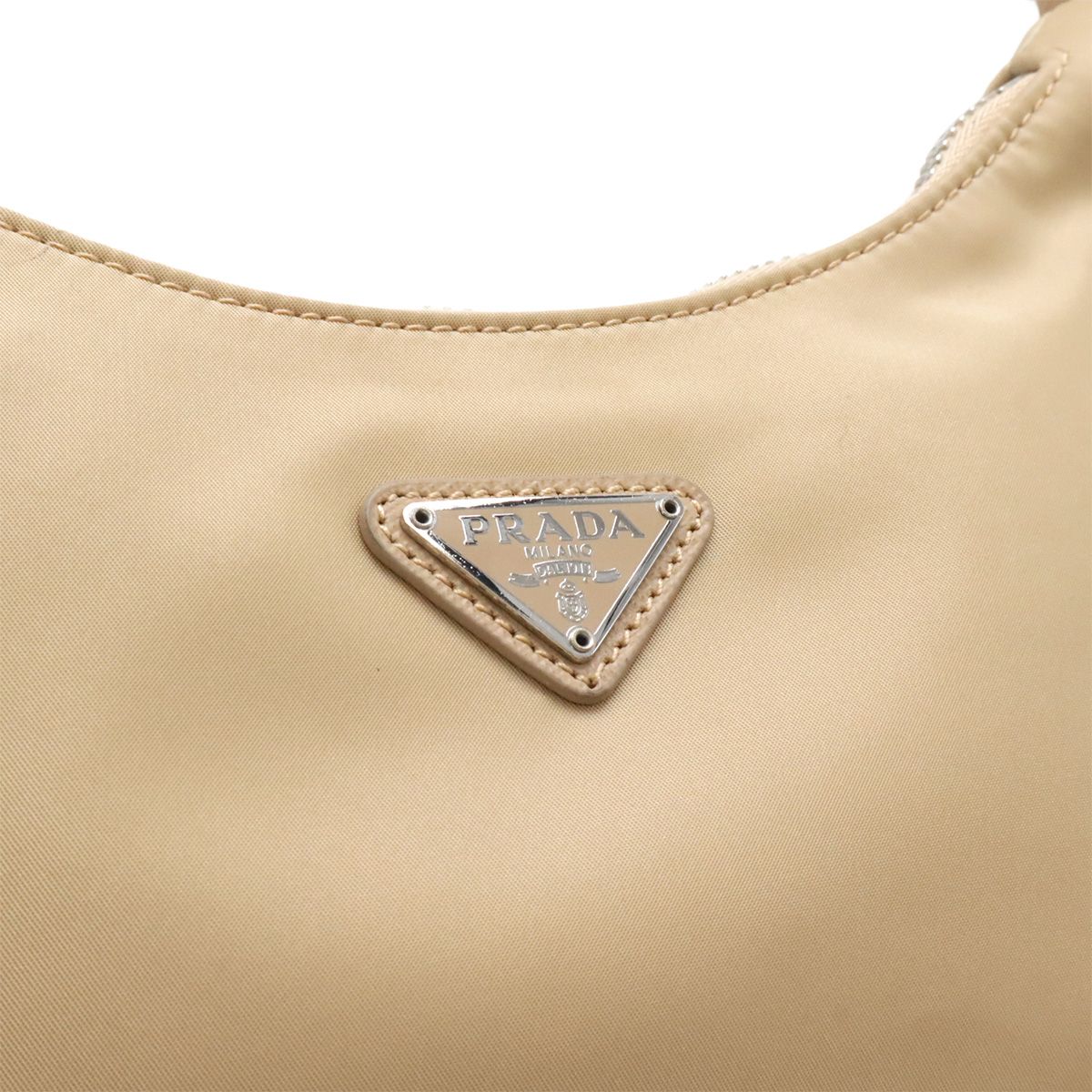 Prada Triangle Logo Pouch Mini Bag Re Edition Nylon Cammello Beige — view 4