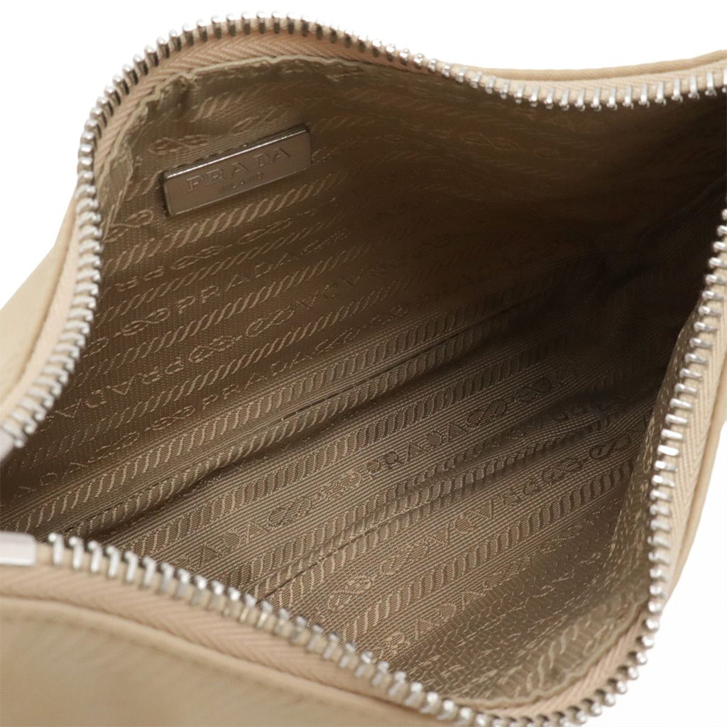 Prada Triangle Logo Pouch Mini Bag Re Edition Nylon Cammello Beige — view 7