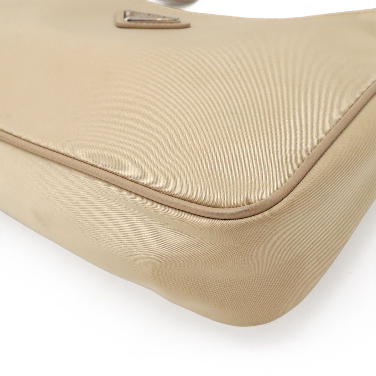 Prada Triangle Logo Pouch Mini Bag Re Edition Nylon Cammello Beige — view 3