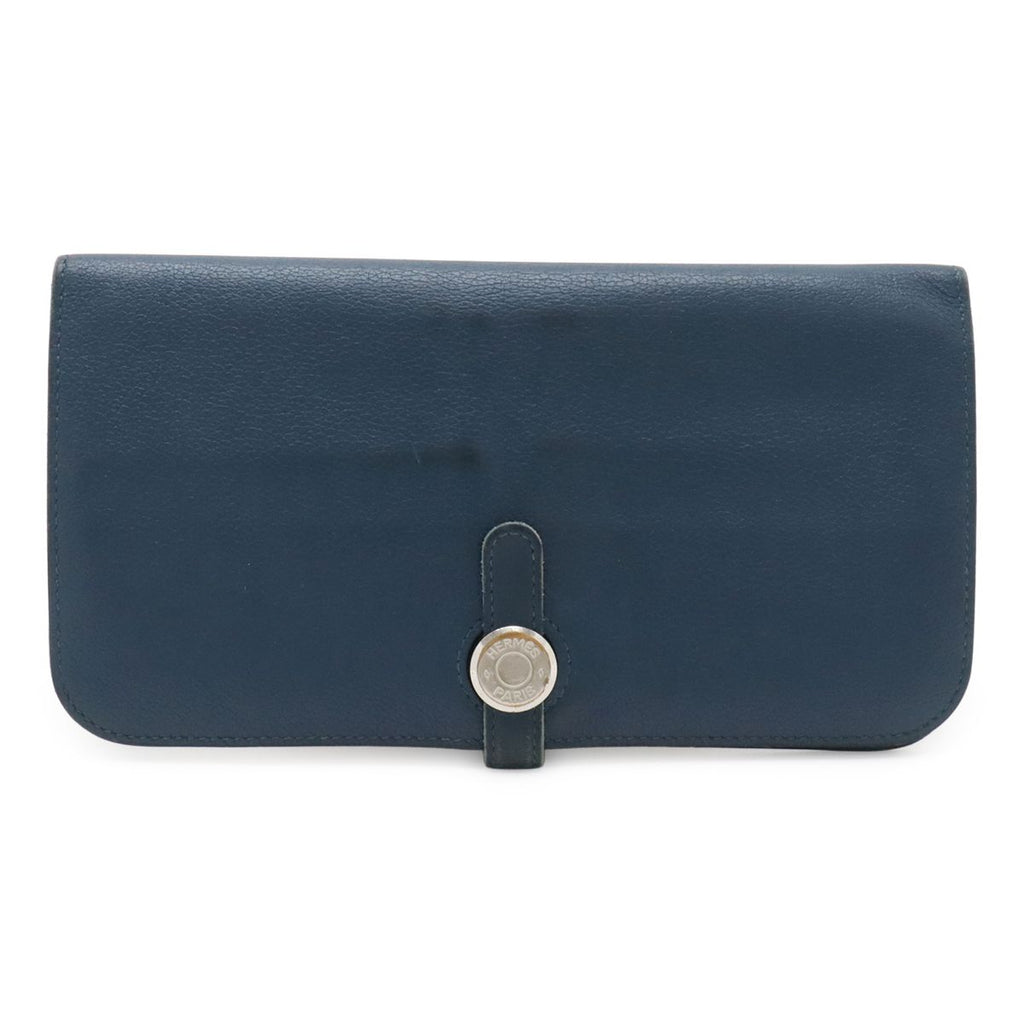 Hermes Dogon Recto Verso Long Bifold Wallet Leather Blue Silver