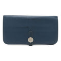 Hermes Dogon Recto Verso Long Bifold Wallet Leather Blue Silver