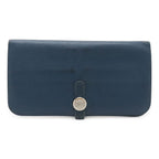 Hermes Dogon Recto Verso Long Bifold Wallet Leather Blue Silver