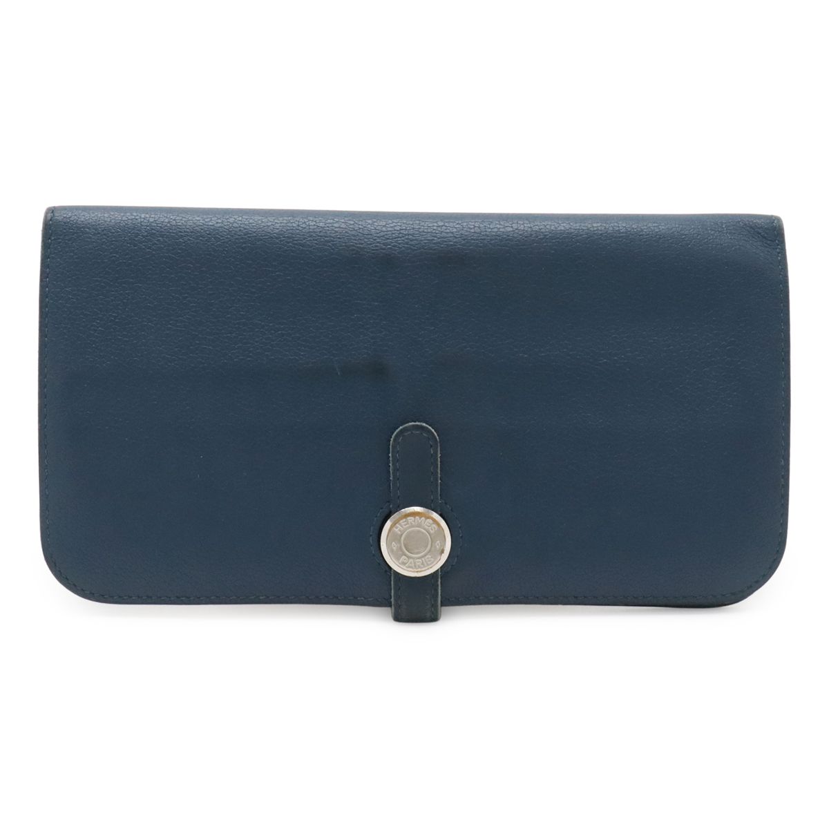Hermes Dogon Recto Verso Long Bifold Wallet Leather Blue Silver
