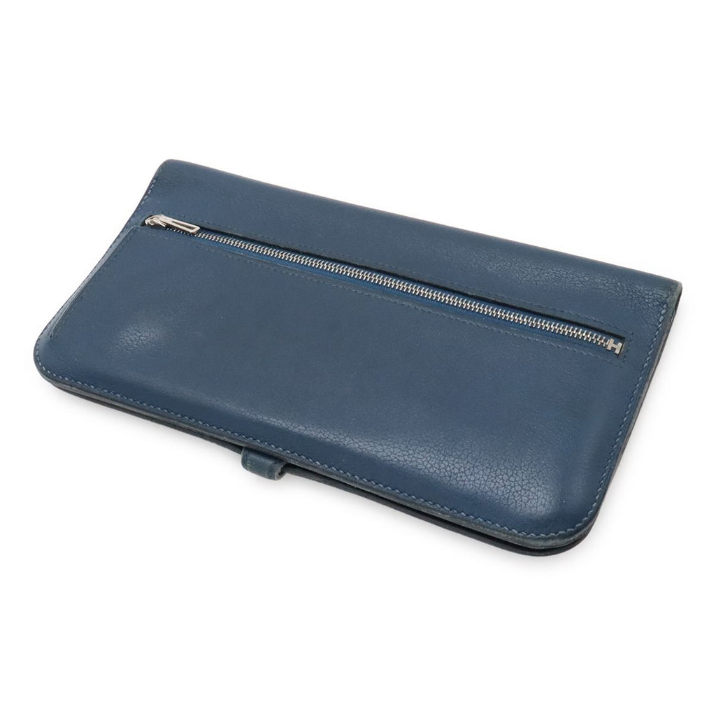 Hermes Dogon Recto Verso Long Bifold Wallet Leather Blue Silver — view 2