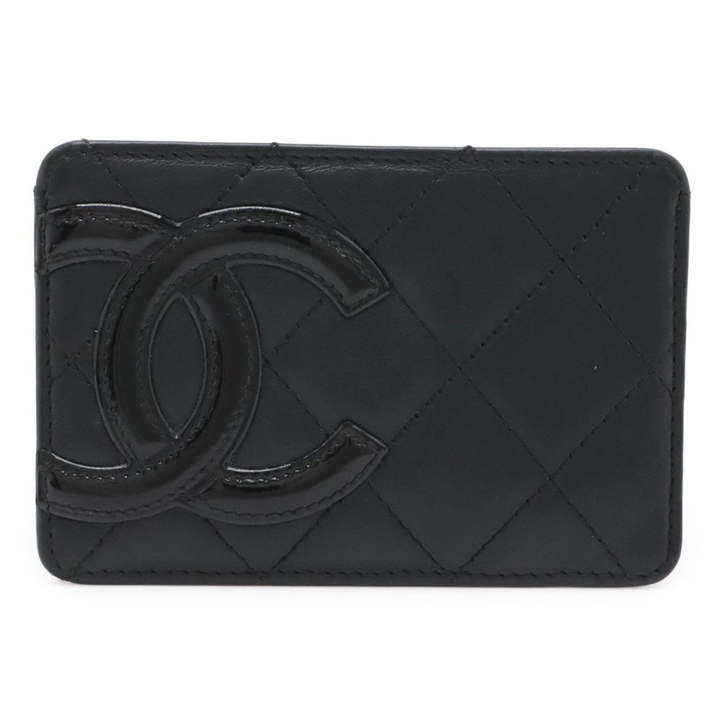 Chanel Cambon Line CC Logo Card Case Business Holder Leather Enamel Black Pink
