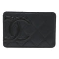 Chanel Cambon Line CC Logo Card Case Business Holder Leather Enamel Black Pink