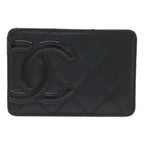 Chanel Cambon Line CC Logo Card Case Business Holder Leather Enamel Black Pink
