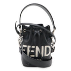 Fendi Logo Mon Tresor Mini Bag Drawstring 2-Way Leather Black Silver