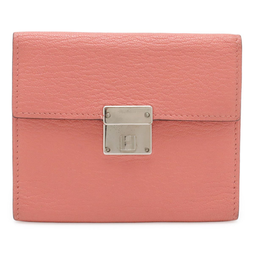 Hermes Click Mini Card Case Trifold Wallet Chevre Leather Roseate Pink Silver