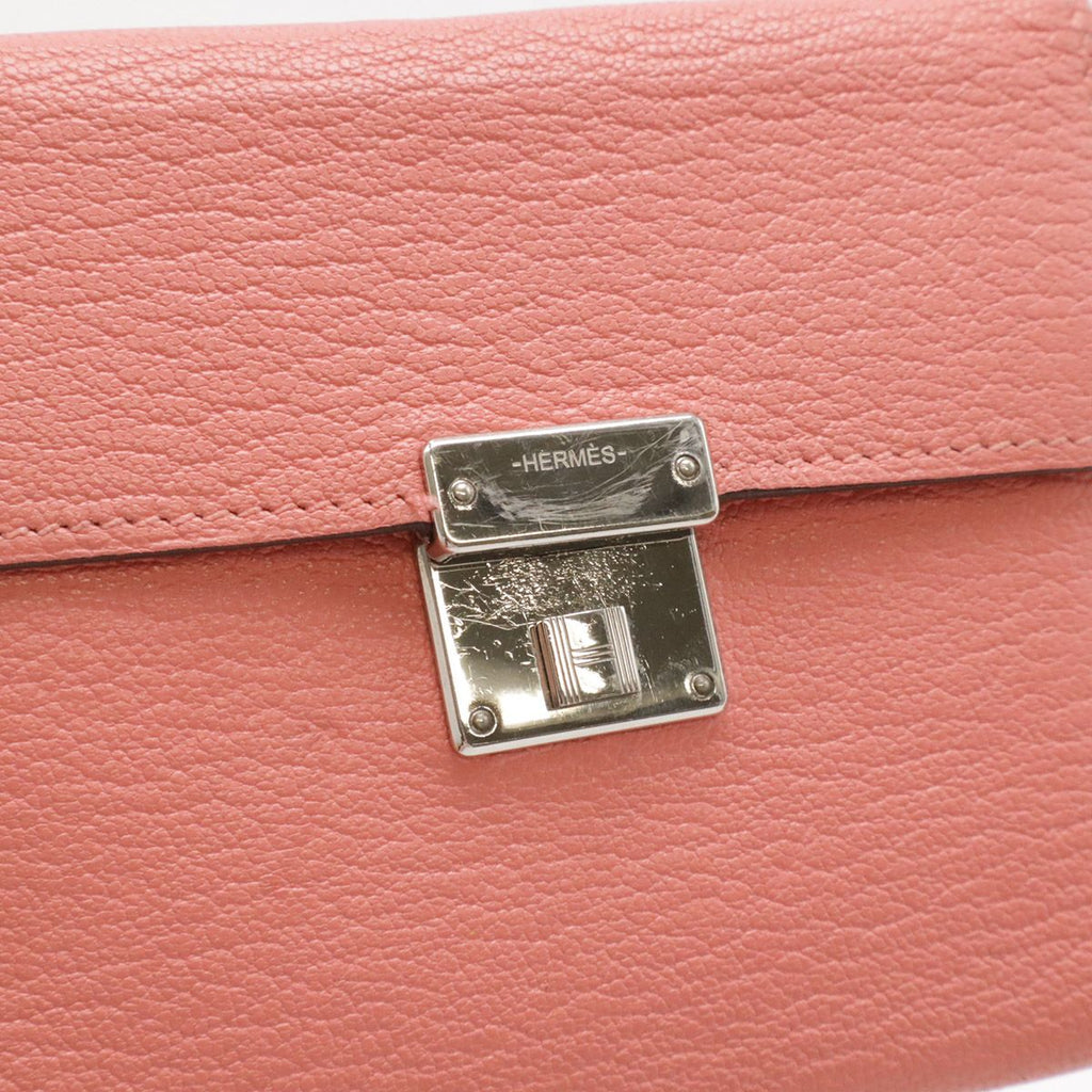 Hermes Click Mini Card Case Trifold Wallet Chevre Leather Roseate Pink Silver — view 4