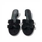Hermes Oasis Sandals Shoes Leather Suede Black Rhinestone Mules — view 2