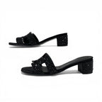 Hermes Oasis Sandals Shoes Leather Suede Black Rhinestone Mules — view 3
