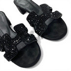 Hermes Oasis Sandals Shoes Leather Suede Black Rhinestone Mules — view 9