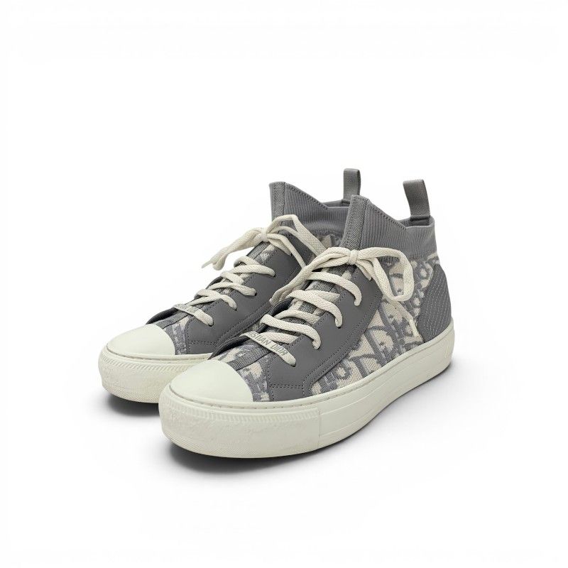 Dior Walk'n' Sneakers Fabric Leather Gray Ivory Logo Knit
