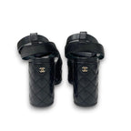 Chanel Sandals Shoes Leather Black Gold CC Logo Quilted Strap — view 5