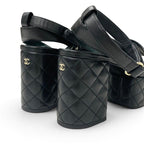 Chanel Sandals Shoes Leather Black Gold CC Logo Quilted Strap — view 9
