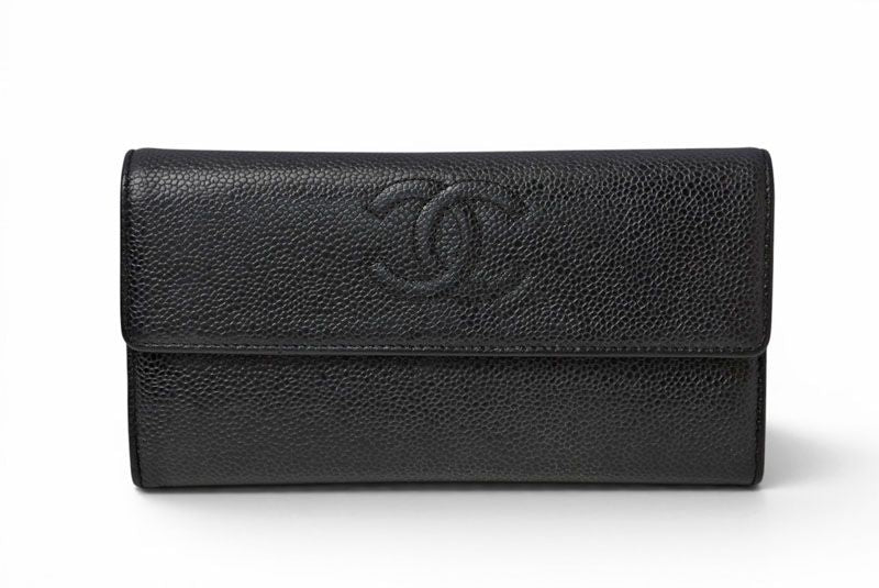 Chanel Wallet Caviar Leather Black CC Logo