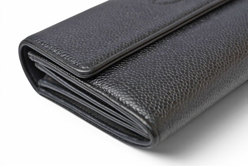 Chanel Wallet Caviar Leather Black CC Logo — view 6