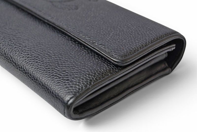 Chanel Wallet Caviar Leather Black CC Logo — view 5