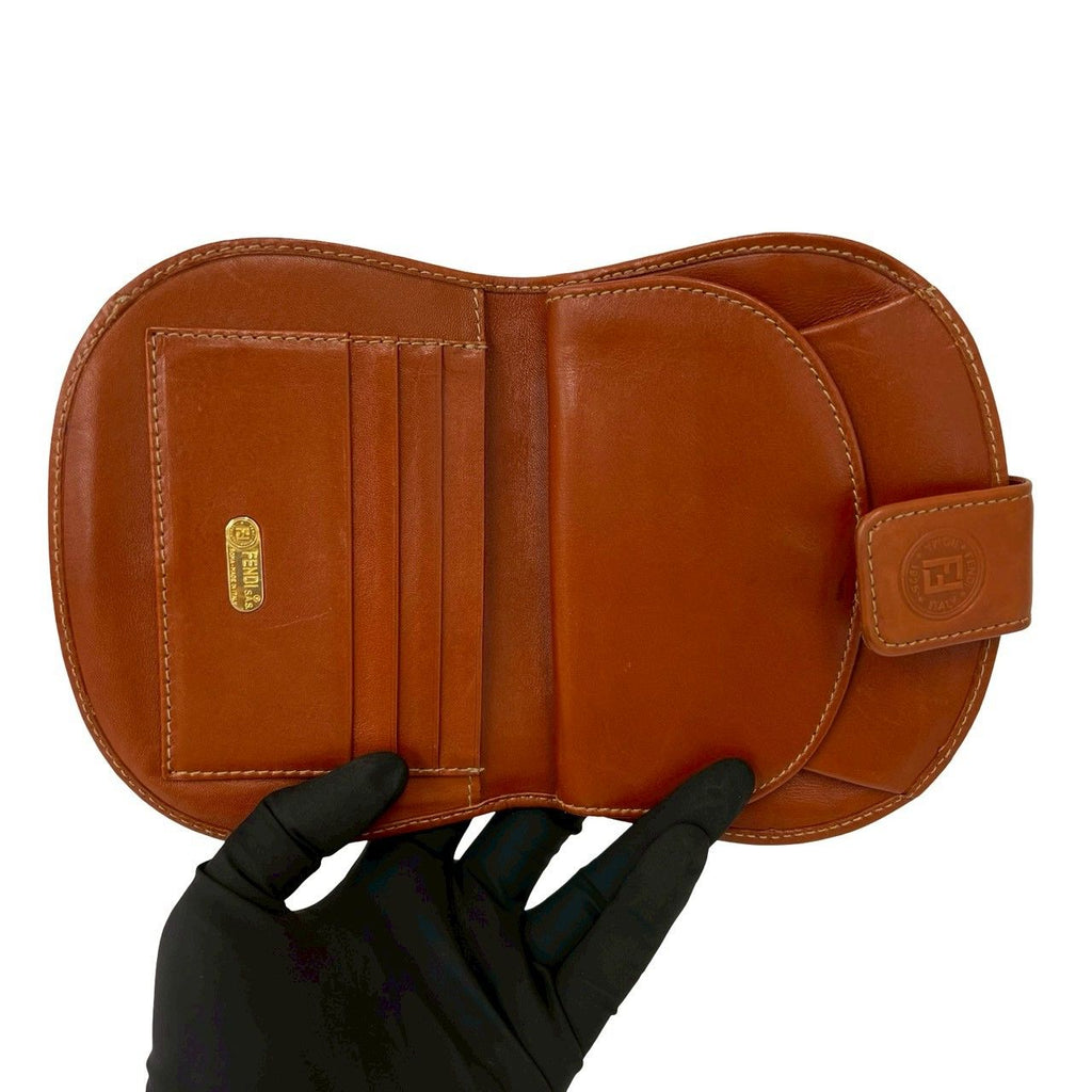 Fendi Vintage Pecan Pattern FF Logo Wallet Leather Bifold Mini Brown — view 7