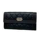 Chanel Wallet Boy Lambskin Black Silver