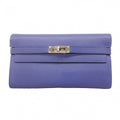 Hermes Wallet Kelly Verso Veau Epsom Blue Brighton Capucines Silver