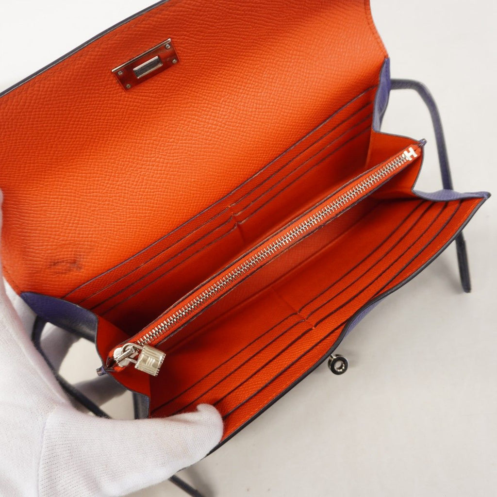 Hermes Wallet Kelly Verso Veau Epsom Blue Brighton Capucines Silver — view 3