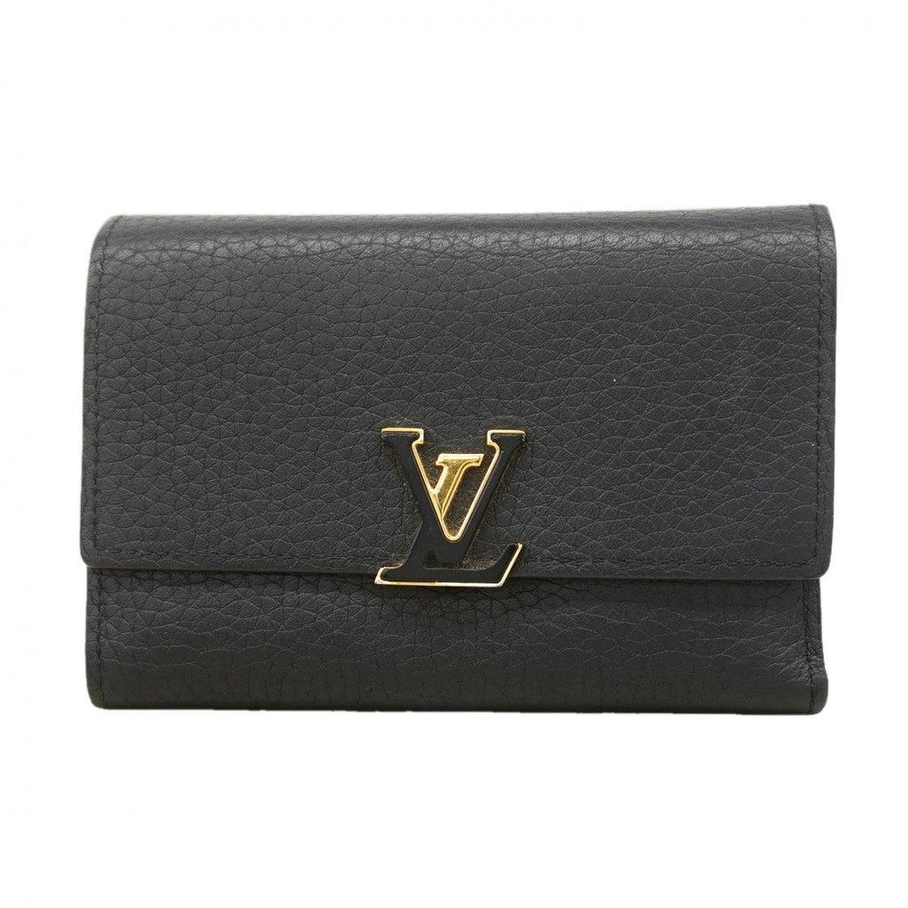 Louis Vuitton Trifold Wallet Taurillon Portefeuille Capucines Compact Noir