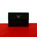Prada Triangle Logo Tessuto Nylon Leather Trifold Wallet Black