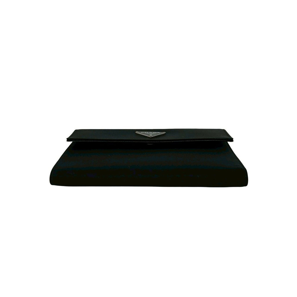 Prada Triangle Logo Tessuto Nylon Leather Trifold Wallet Black — view 6
