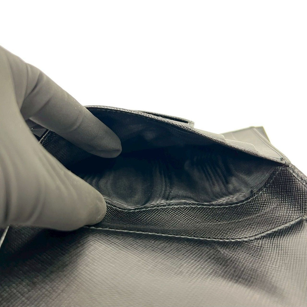 Prada Triangle Logo Tessuto Nylon Leather Trifold Wallet Black — view 9