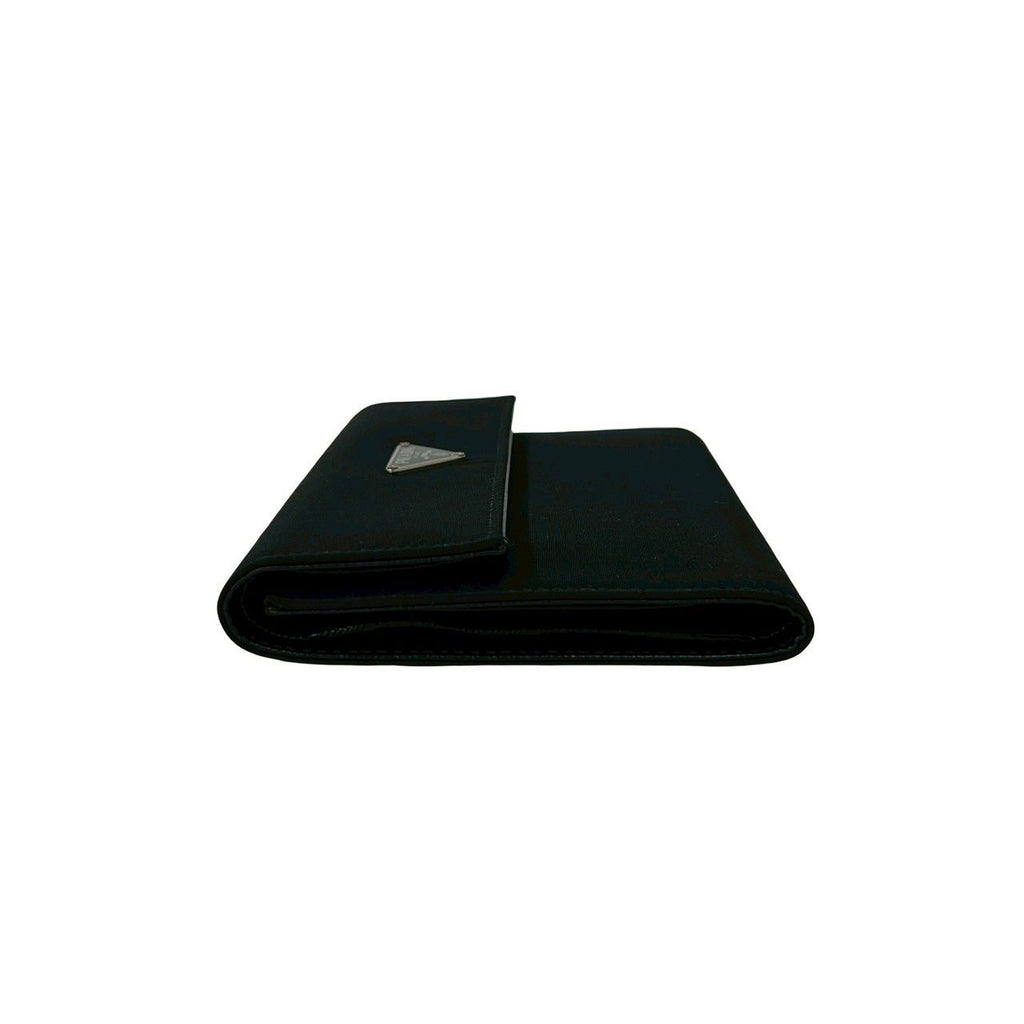 Prada Triangle Logo Tessuto Nylon Leather Trifold Wallet Black — view 4