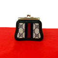 Gucci Sherry Line GG Logo Pattern Leather Kiss Lock Coin Case Navy