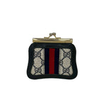Gucci Sherry Line GG Logo Pattern Leather Kiss Lock Coin Case Navy — view 2