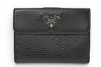 Prada Wallet Trifold Fold Antique Metal Nero Black