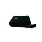 Prada Triangle Logo Tessuto Nylon Saffiano Leather Round Zip Bifold Wallet Black — view 4