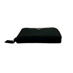 Prada Triangle Logo Tessuto Nylon Saffiano Leather Round Zip Bifold Wallet Black — view 6