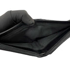 Prada Triangle Logo Tessuto Nylon Saffiano Leather Round Zip Bifold Wallet Black — view 8