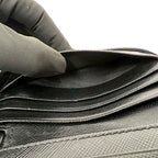 Prada Triangle Logo Tessuto Nylon Saffiano Leather Round Zip Bifold Wallet Black — view 9