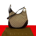 Gucci Logo GG Pattern Canvas Leather Shoulder Bag Brown Beige
