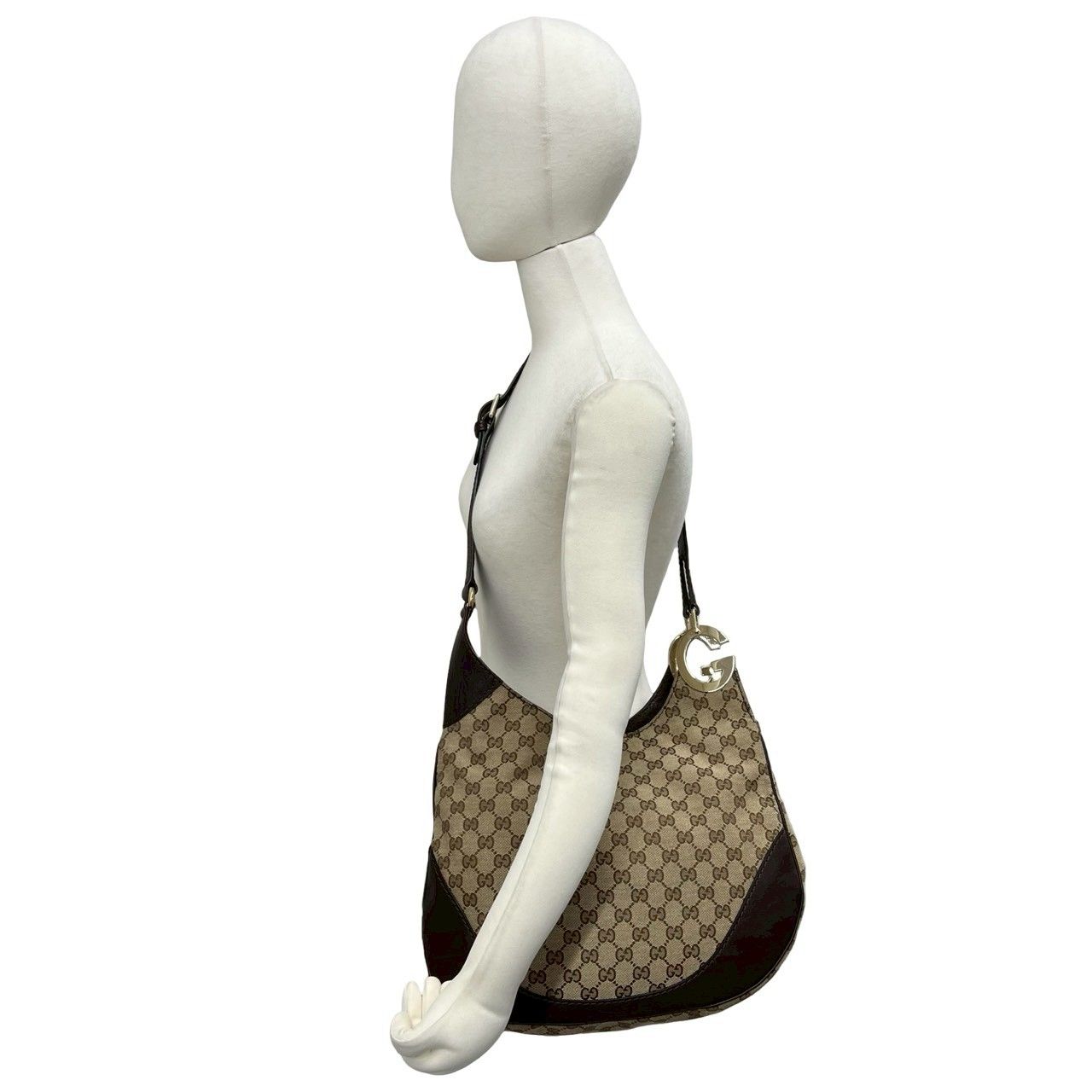 Gucci Logo GG Pattern Canvas Leather Shoulder Bag Brown Beige — view 2