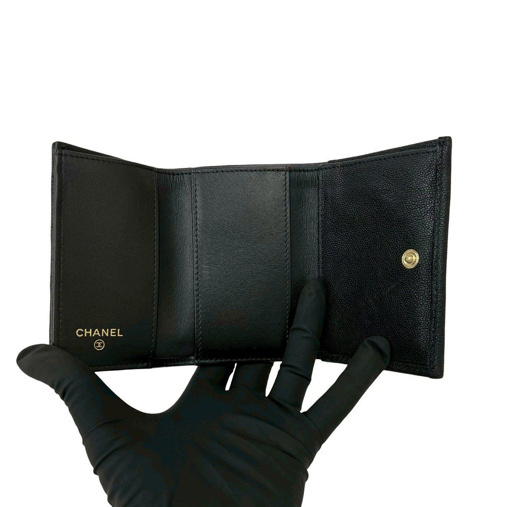 Chanel Card with Boy CC Logo Caviar Leather Trifold Wallet Black — view 7