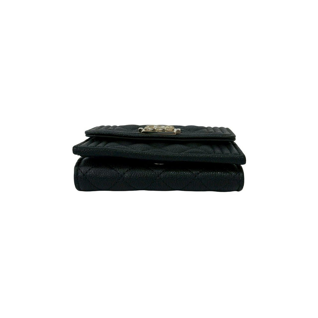 Chanel Card with Boy CC Logo Caviar Leather Trifold Wallet Black — view 6