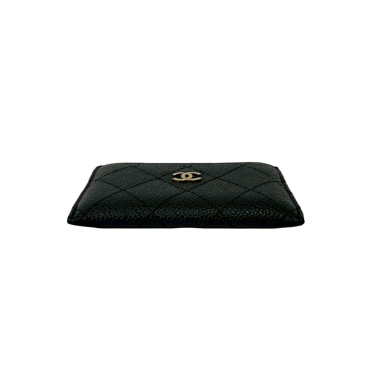 Chanel CC Logo Caviar Leather Card Case Black — view 6