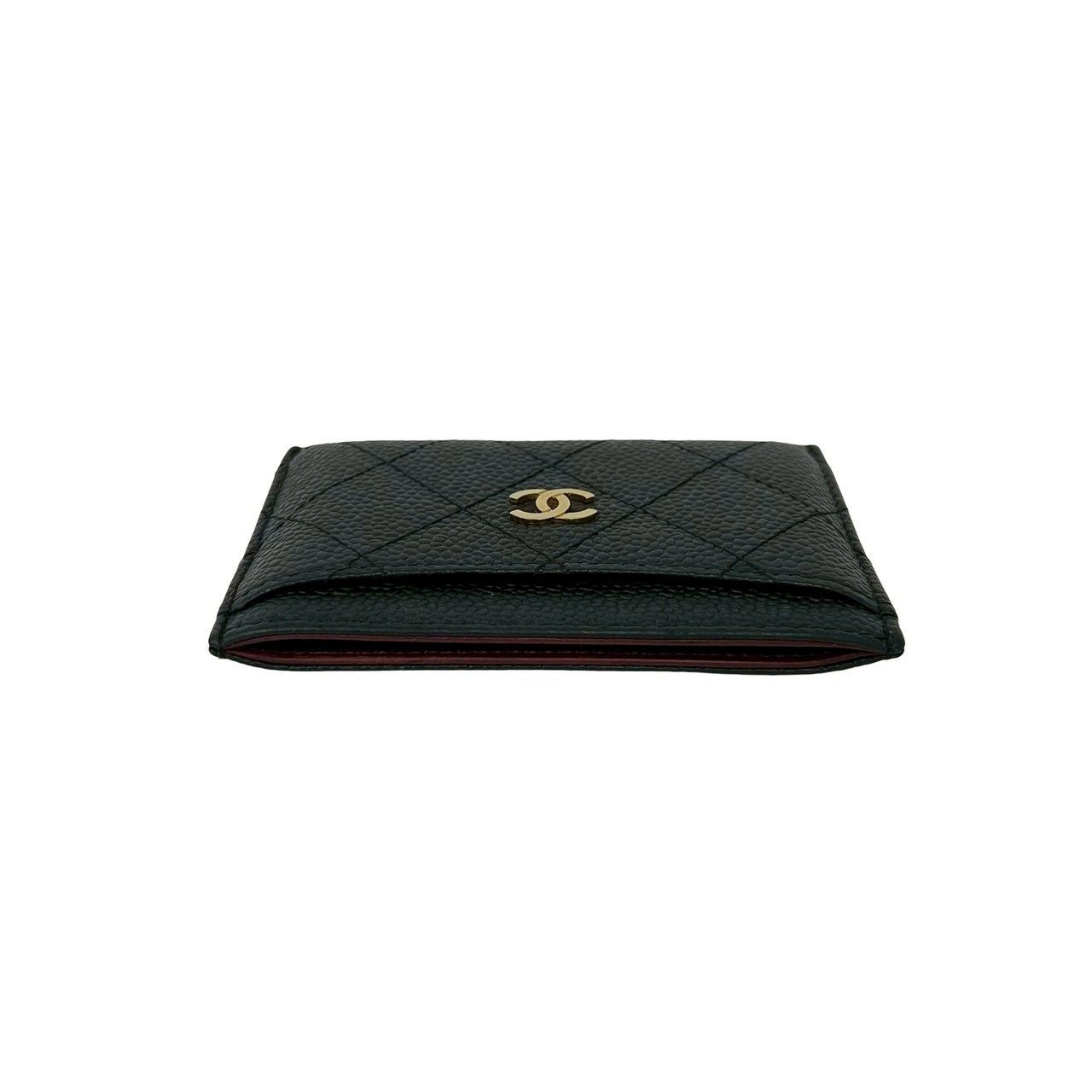Chanel CC Logo Caviar Leather Card Case Black — view 3