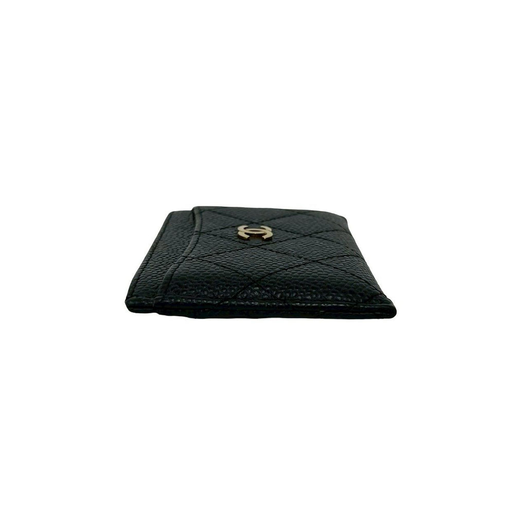 Chanel CC Logo Caviar Leather Card Case Black — view 5